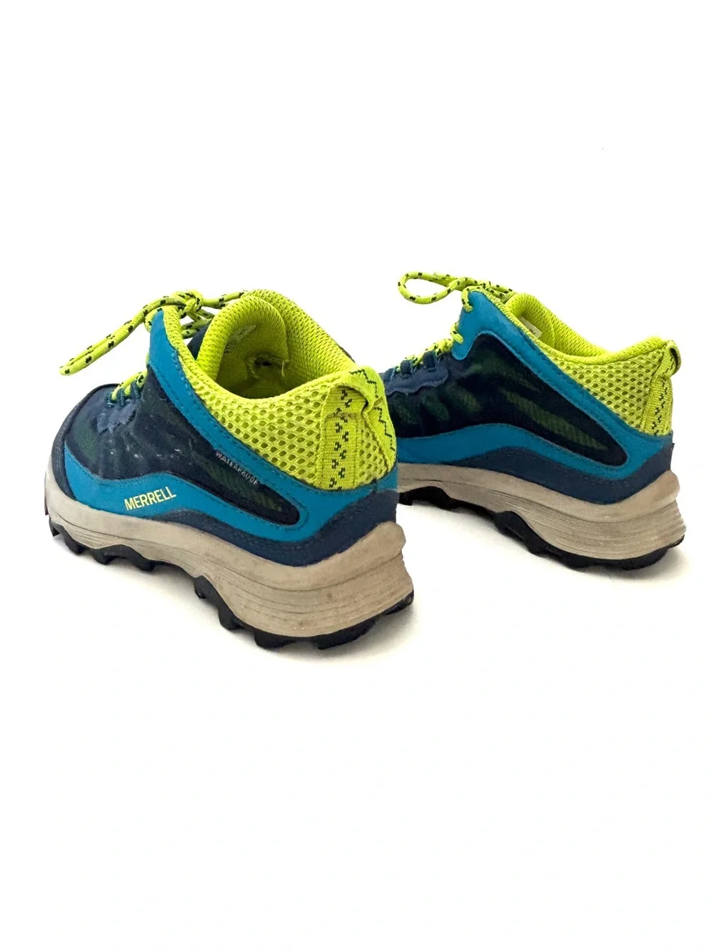 Merrell Youth Moab Speed 2 Mid Navy/Hi-Viz Waterproof Hiking Boot/Sneaker Sz 1